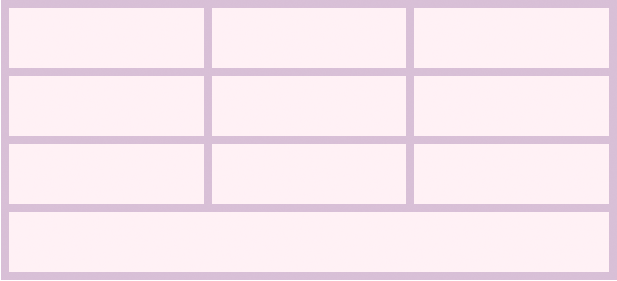 Illustration of a flex container with 10 items. 
It has three rows with three items each, and the fourth row has a single item. 
The items are stretched to fill the entire row, making the last item as wide as the container.