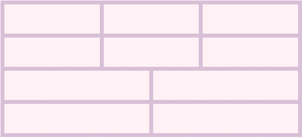 Illustration of a flex container with 10 items. 
It has four rows in total. The first two rows contains three items each, while the remaining two rows contain two items each. 
The items are stretched to fill the entire row.